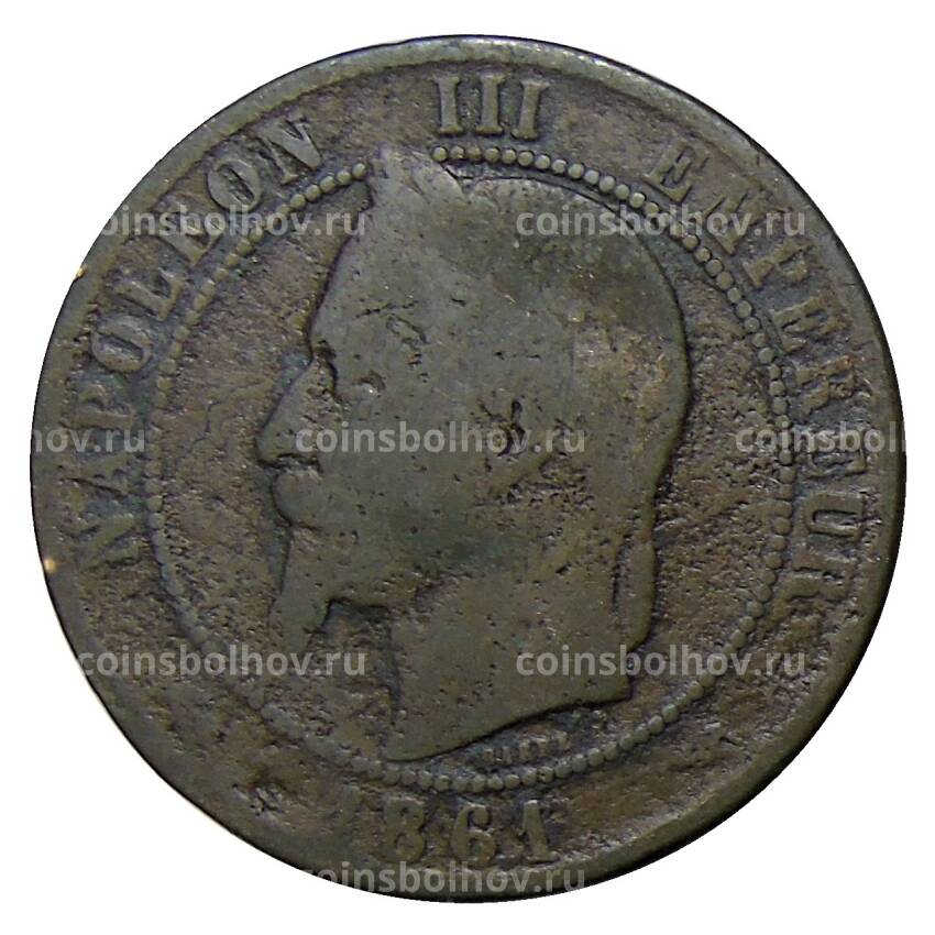 Монета 10 сантимов 1861 года К Франция