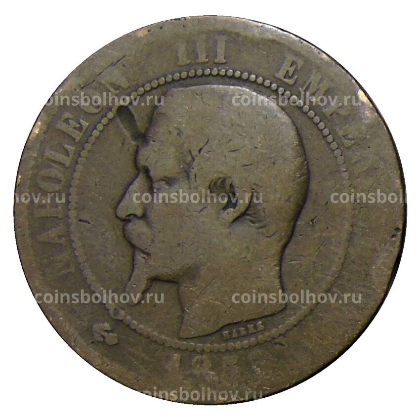 Монета 10 сантимов 1855 года W Франция