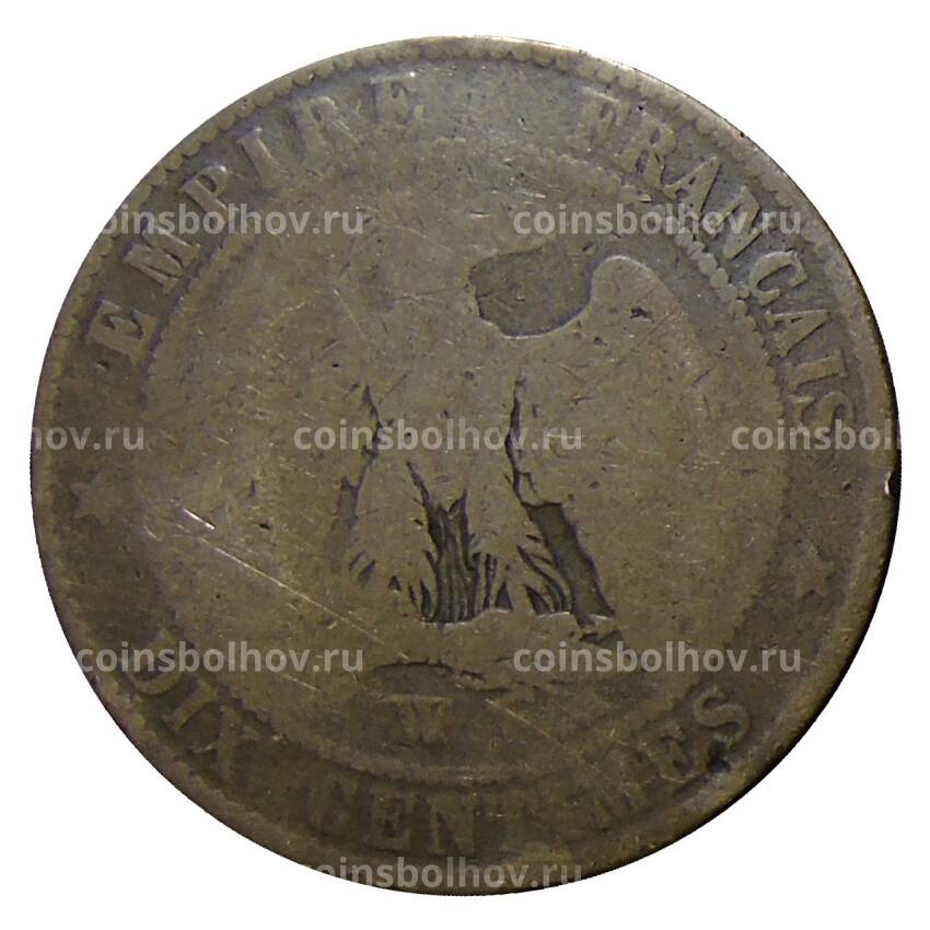 Монета 10 сантимов 1855 года W Франция (вид 2)