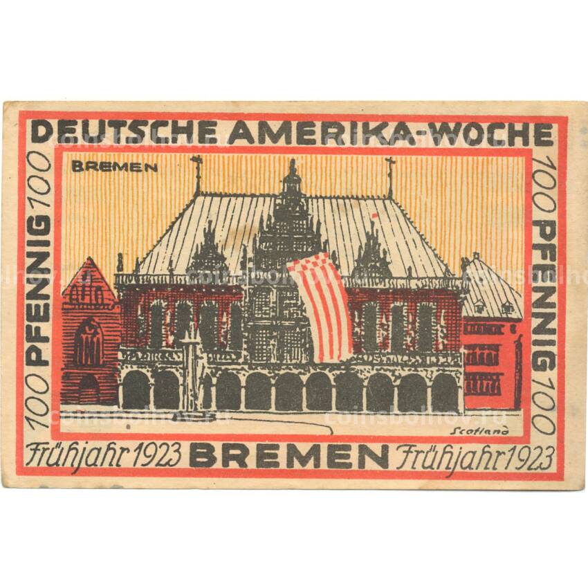 Банкнота 100 пфеннигов 1923 года Германия — Нотгельд (Бремен)