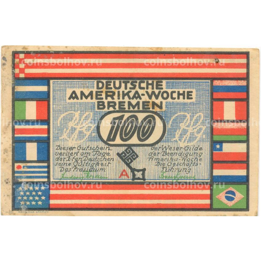 Банкнота 100 пфеннигов 1923 года Германия — Нотгельд (Бремен) (вид 2)
