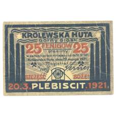 Банкнота 25 пфеннигов 1921 года Германия — Нотгельд (Кёнигсхютте) (аверс)