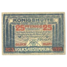 Банкнота 25 пфеннигов 1921 года Германия — Нотгельд (Кёнигсхютте) (реверс)