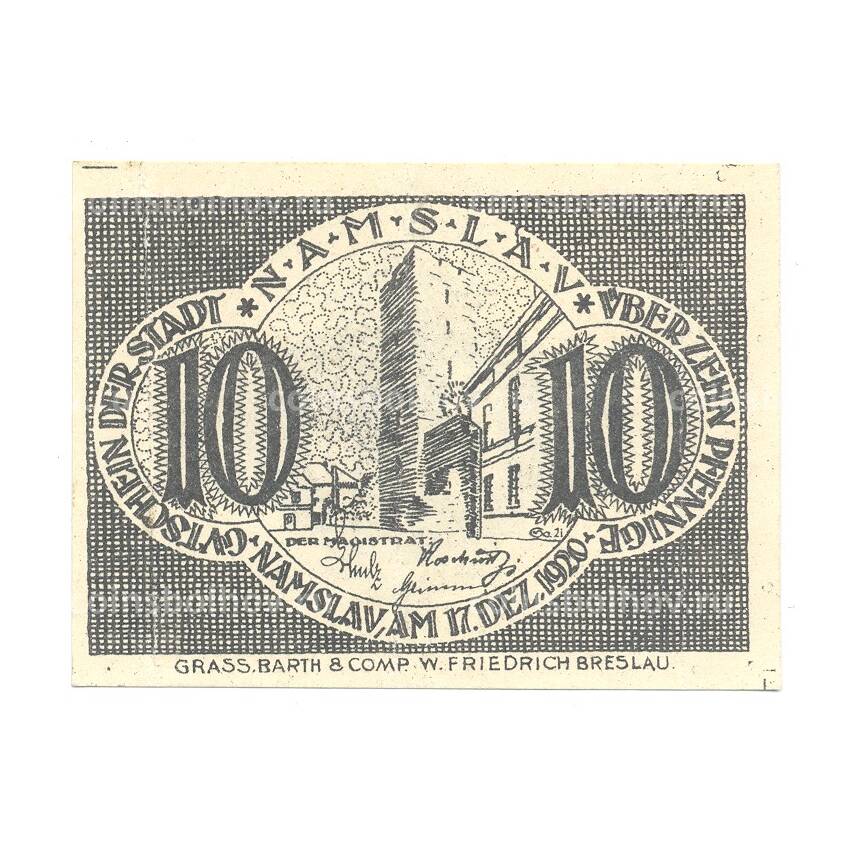 Банкнота 10 пфеннигов 1920 года Германия — Нотгельд (Намслау)