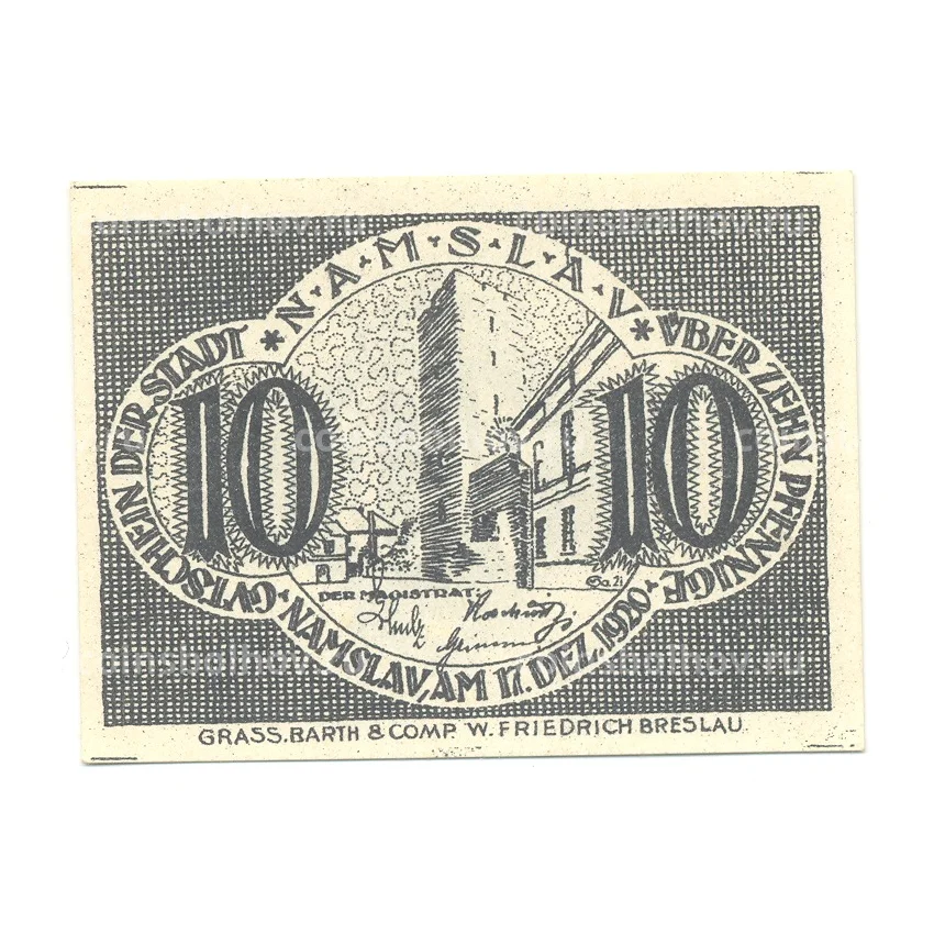 Банкнота 10 пфеннигов 1920 года Германия — Нотгельд (Намслау)