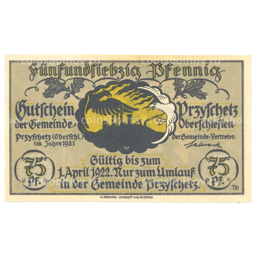 Банкнота 75 пфеннигов 1921 года Германия — Нотгельд (Прзишец) (вид 2)