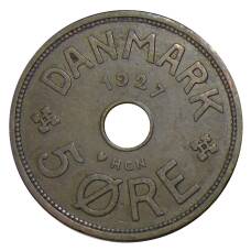 Монета 5 эре 1927 года Дания (аверс)
