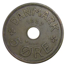 Монета 5 эре 1927 года Дания (аверс)