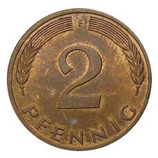 Монета 2 пфеннига 1977 года F Германия (реверс)
