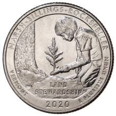 Монета 25 центов (1/4 доллара) 2020 года P США Национальные парки — №54 Национальный исторический парк Марш-Биллингс-Рокфеллер (аверс)