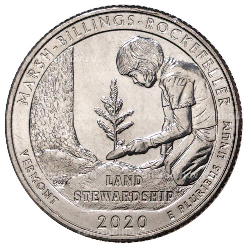 Монета 25 центов (1/4 доллара) 2020 года P США Национальные парки — №54 Национальный исторический парк Марш-Биллингс-Рокфеллер