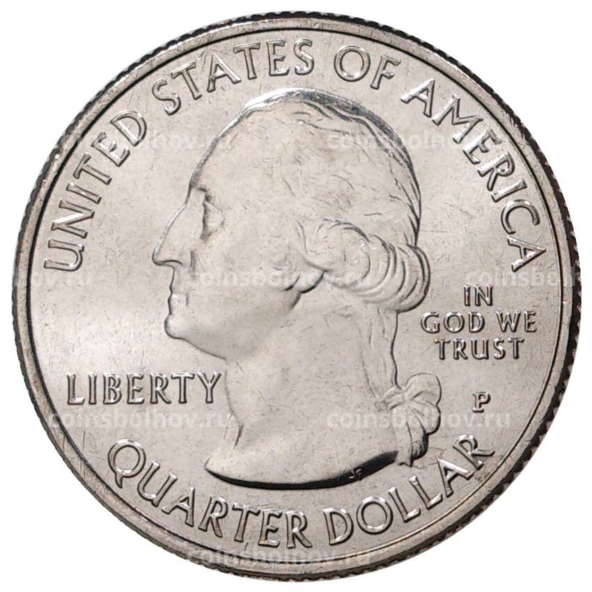 Монета 25 центов (1/4 доллара) 2020 года P США Национальные парки — №54 Национальный исторический парк Марш-Биллингс-Рокфеллер (вид 2)