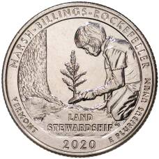 Монета 25 центов (1/4 доллара) 2020 года S США Национальные парки — №54 Национальный исторический парк Марш-Биллингс-Рокфеллер (аверс)