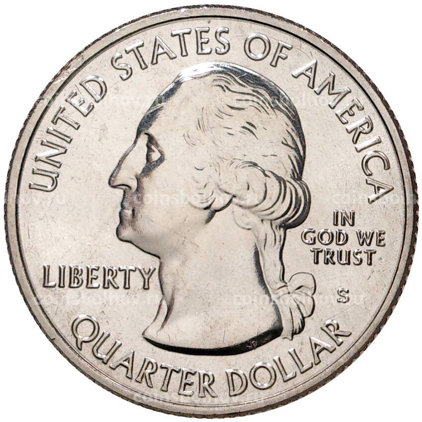 Монета 25 центов (1/4 доллара) 2020 года S США Национальные парки — №54 Национальный исторический парк Марш-Биллингс-Рокфеллер (вид 2)