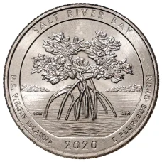 Монета 25 центов (1/4 доллара) 2020 года P США Национальные парки — №53 Исторический парк и заповедник «Бухта Соленой реки» (аверс)