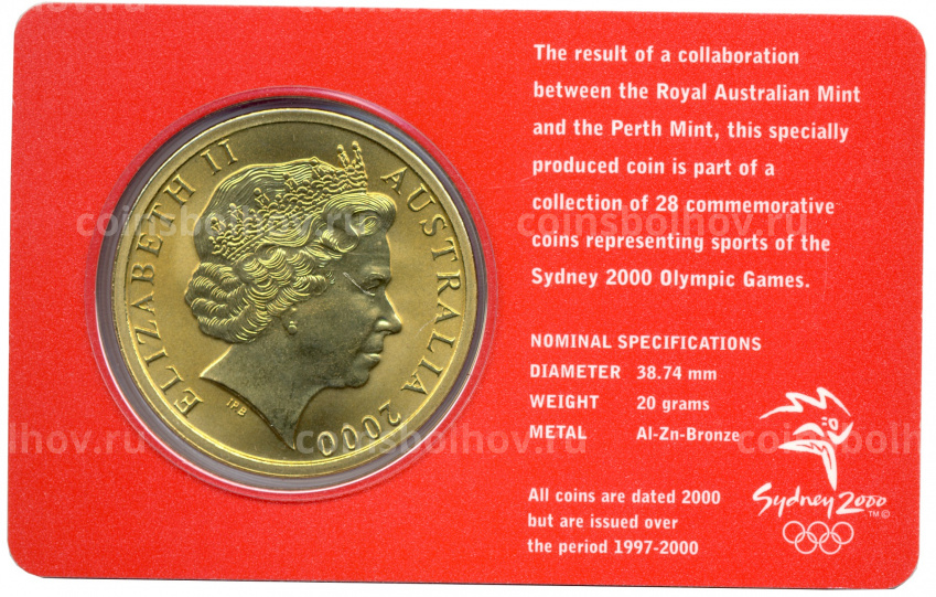 Монета 5 долларов 2000 года Австралия «XXVII летние Олимпийские игры в Сиднее — Настольный теннис» (в блистере) (вид 4)