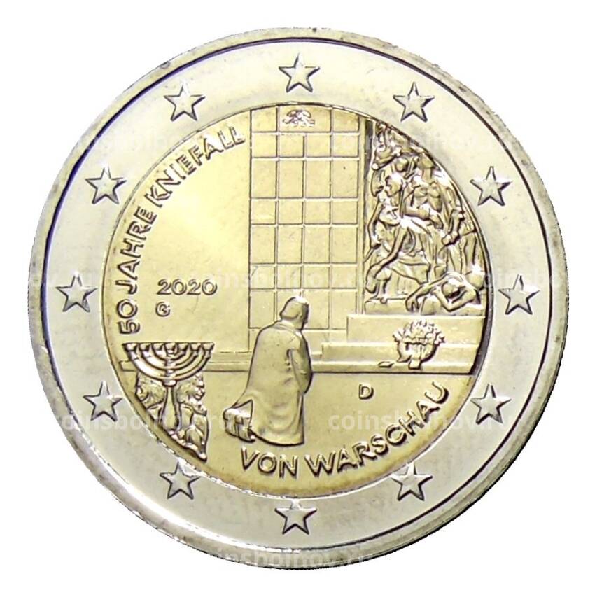 Монета 2 евро 2020 года G Германия — 50 лет Коленопреклонению в Варшаве