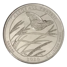 Монета 25 центов (1/4 доллара) 2020 года P США Национальные парки — №55 Национальный заповедник Толлграсс-Прери (аверс)