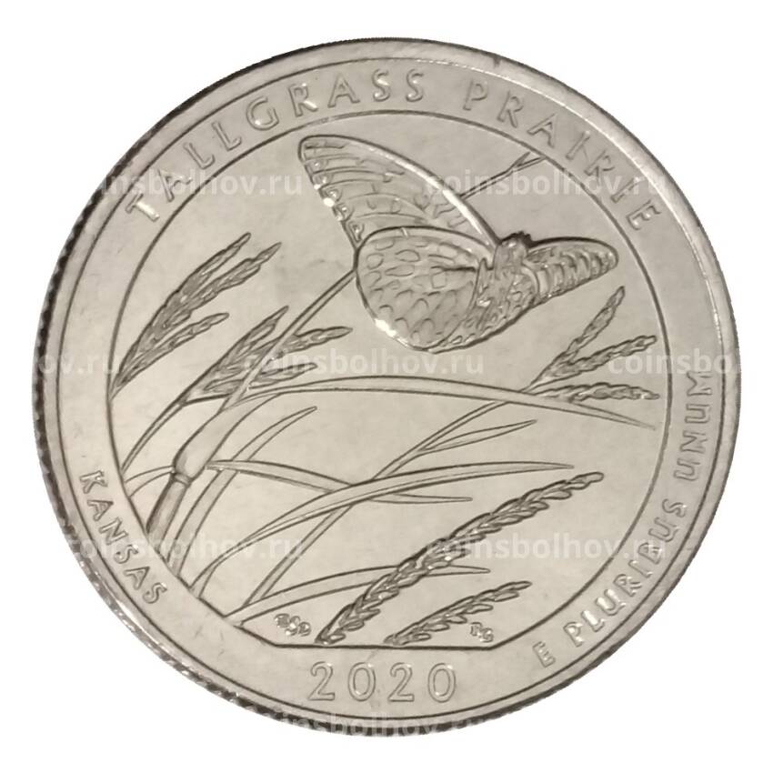 Монета 25 центов (1/4 доллара) 2020 года P США Национальные парки — №55 Национальный заповедник Толлграсс-Прери