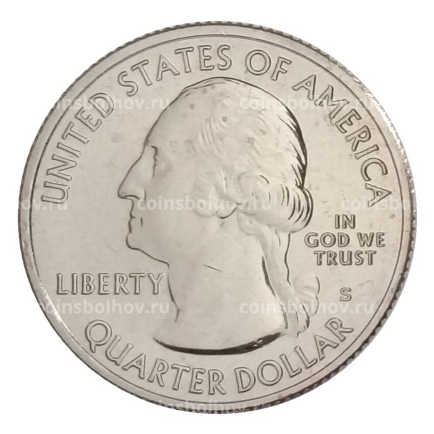 Монета 25 центов (1/4 доллара) 2020 года S США Национальные парки — №55 Национальный заповедник Толлграсс-Прери (вид 2)