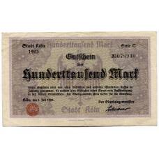 Банкнота 100000 марок 1923 года Германия — Нотгельд (Кёльн)