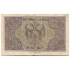 Банкнота 100000 марок 1923 года Германия — Нотгельд (Кёльн) (вид 2)