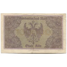 Банкнота 100000 марок 1923 года Германия — Нотгельд (Кёльн) (реверс)