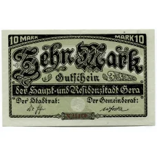 Банкнота 10 марок 1919 года Германия — Нотгельд (Гера) (вид 2)