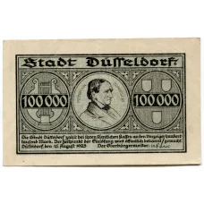 Банкнота 100000 марок 1923 года Германия — Нотгельд (Дюссельдорф) (вид 2)