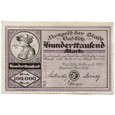 Банкнота 100000 марок 1923 года Германия — Нотгельд (Бад-Тёльц)