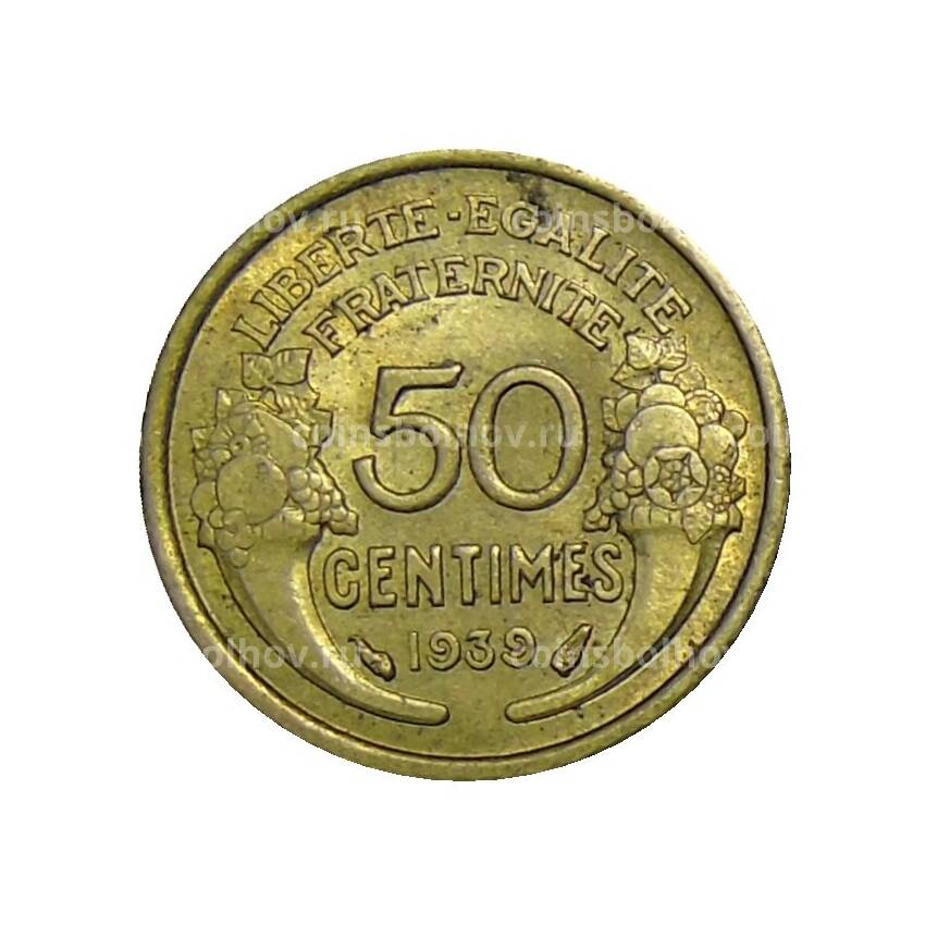 Монета 50 сантимов 1939 года Франция