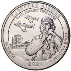 Монета 25 центов (1/4 доллара) 2021 года D США «Национальные парки — №56 Национальное историческое место Пилоты из Таскиги» (аверс)