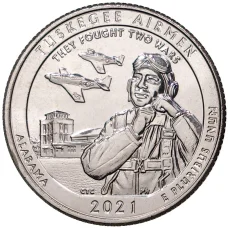 Монета 25 центов (1/4 доллара) 2021 года D США «Национальные парки — №56 Национальное историческое место Пилоты из Таскиги» (аверс)