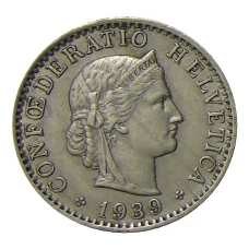 Монета 20 раппенов 1939 года Швейцария (аверс)