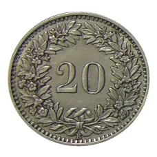 Монета 20 раппенов 1939 года Швейцария (реверс)