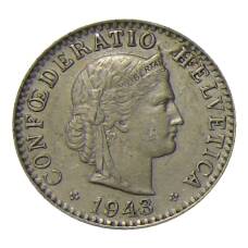 Монета 20 раппенов 1943 года Швейцария (аверс)