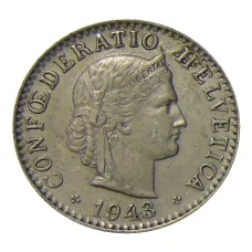 Монета 20 раппенов 1943 года Швейцария (аверс)