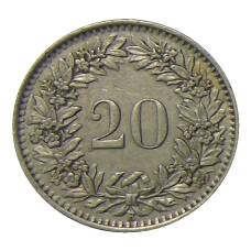 Монета 20 раппенов 1943 года Швейцария (реверс)