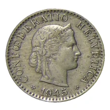 Монета 20 раппенов 1945 года Швейцария (аверс)