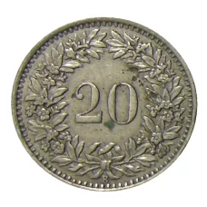 Монета 20 раппенов 1945 года Швейцария (реверс)