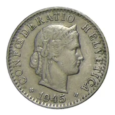 Монета 20 раппенов 1945 года Швейцария (аверс)