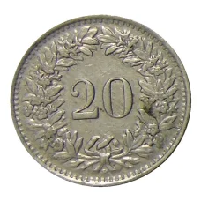 Монета 20 раппенов 1945 года Швейцария (реверс)