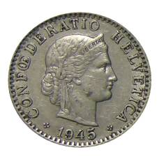 Монета 20 раппенов 1945 года Швейцария (аверс)