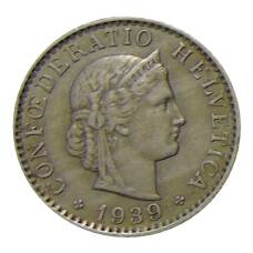 Монета 20 раппенов 1939 года Швейцария (аверс)