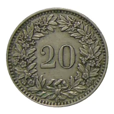 Монета 20 раппенов 1939 года Швейцария (реверс)