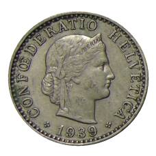 Монета 20 раппенов 1939 года Швейцария (аверс)