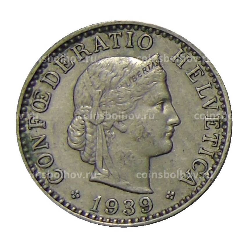 Монета 20 раппенов 1939 года Швейцария