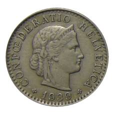 Монета 20 раппенов 1939 года Швейцария (аверс)