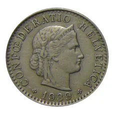 Монета 20 раппенов 1939 года Швейцария (аверс)