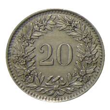Монета 20 раппенов 1939 года Швейцария (реверс)